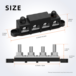 Barre omnibus 4 goujons 3/8" M10, bloc de distribution d'alimentation 250A, barre omnibus positive et négative pour batteries de systèmes marins, automobiles et solaires - Product Image 5