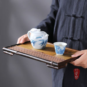 Bamboo Rock Tea Tray Flat Retro Non Slip Make Tea <b>Teapot</b> Serving Tray - Product Image 3