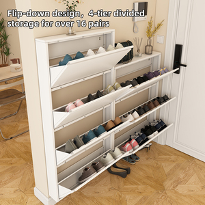 KD Segmented Wall Mount Ultra <b>Thin</b> Steel Flip Shoe Cabinet Armario De Zapatos Slim Metal Tipping Bucket Shoe Rack For Entryway - Product Image 2