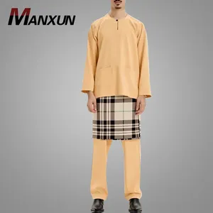 Factory Sale Malaysia Baju Men Suit High Quality Cotton 3 Pieces Islamic Clothing Online