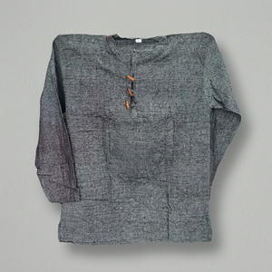 Kurta en coton et chanvre pour hommes, motif batik à carreaux, col mandarin, style urbain, chemise longue en gaze – Vente en gros, tendance - Product Image 3
