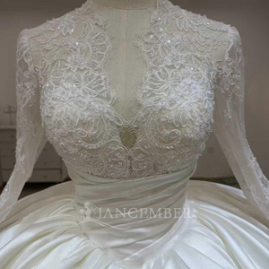 Lsjj137 Bridal Train Long Sleeve Wedding Dress Lace Embroidery Satin Wedding Dress Conservative Satin Wedding Dress Jancember - Product Image 4