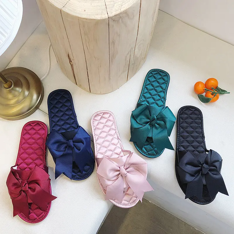 Hot Sale Lady And Women Footwear Slides Slippers Cute Bowknot ribbon Upper Outdoor Women Slippers And Slides