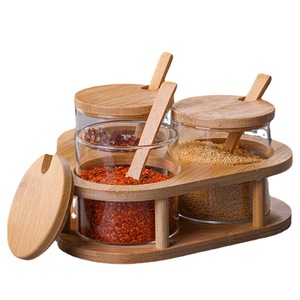 Atacado <span class=keywords><strong>Bamboo</strong></span> Spice <span class=keywords><strong>Jar</strong></span> <span class=keywords><strong>Set</strong></span> com Bandeja Colher Tampa Cozinha Organizador De Armazenamento com Embalagem Caixa - Product Image 1