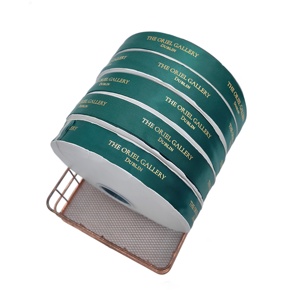 Ruban Grosgrain/<span class=keywords><strong>Satin</strong></span> <span class=keywords><strong>Vert</strong></span> 100% Polyester Personnalisé de Luxe Imprimé en Feuille d'Or 3D Écologique pour Cadeau de Naissance et Anniversaire - Product Image 4