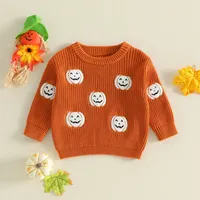 Kinder Herbst Warme Langarm-Rundhalspullover mit Stickerei für Halloween & Weihnachten für Mädchen und Jungen