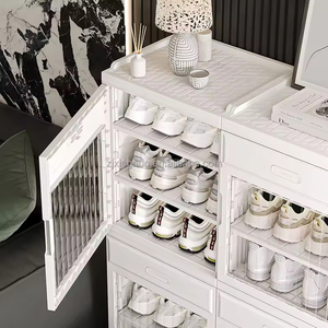 6 Tier gấp rõ ràng có thể gập lại chống bụi PP + HIPS giá Stackable Giày trường hợp lưu trữ Organizer container Box với biểu tượng tùy chỉnh - Product Image 4