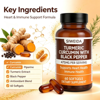 Complément Alimentaire Quotidien Premium à Base de Curcuma et de Curcumine avec Extrait de Poivre Noir en Gélules Molles