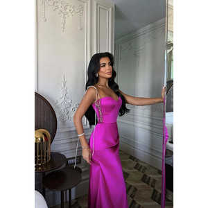 Robe de soirée fuchsia au crochet, col montant, robe de bal à sequins, silhouette trapèze, longue, romantique, pour soirée formelle - Product Image 5