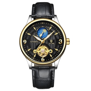 Reloj TEVISE T820B para Hombre, Movimiento Automático, Negro, Correa de Cuero, Mecánico, Resistente al Agua 30M, Esfera Dorada - Product Image 5