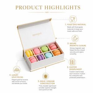 Boîte alimentaire écologique, ensemble de boîtes <span class=keywords><strong>d</strong></span>'emballage pour macarons, boîte cadeau en carton rigide magnétique pour chocolats et biscuits avec insert doré - Product Image 2