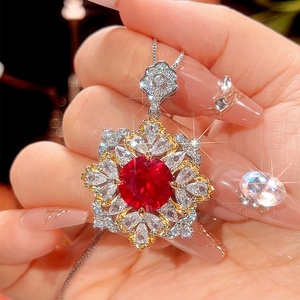 Fashion 12-10mm Red Cubic Zirconia Chinese Style Floral Necklace <b>Earrings</b> Ring 3Pcs <b>Set</b> Eco-friendly Copper Floral Jewelry <b>Set</b> - Product Image 4