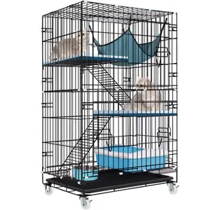 Jaula de Metal plegable para gatos, jaula grande de 2/3/4 capas con rotación de 360