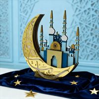 Décoration en bois en forme de croissant de lune, Ornement de table 3D mosquée islamique, Décoration autoportante pour la maison pour l'Aïd Moubarak, pour la fête musulmane