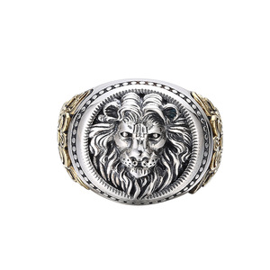 Cincin tengkorak perak murni 925 Vintage Punk, cincin terbuka Singa Naga berongga perak antik untuk pria hadiah pacar - Product Image 1