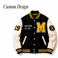 Veste universitaire personnalisée pour homme, noire et crème, avec boutons-pression, marque privée OEM, veste de baseball en chenille avec patchs, veste Letterman personnalisée