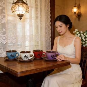 Tasses et soucoupes en céramique réactive écologiques de style rétro pour cadeaux d'affaires / Tasse et soucoupe géantes / Tasse à thé et soucoupe - Product Image 5