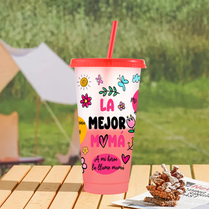 Copos de Plástico Fosco Personalizados para o Dia das Mães, Reutilizáveis, Sem BPA, que Mudam de Cor, com Tampas e Canudos - Product Image 6