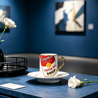 Ensemble tasse et soucoupe à expresso vintage Campbell's Soup Can 90ml en porcelaine, style Andy Warhol Pop Art, cadeau en céramique pour la décoration de la maison
