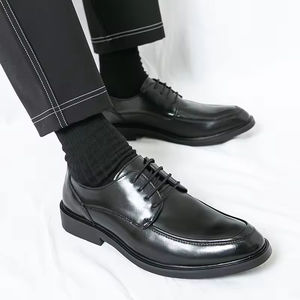 Men's Mesh/Fabric Lace-up Brogue British Style Thick Sole <b>Waterproof</b> Breathable Arch Support Height Increasing Black Casual - Product Image 6