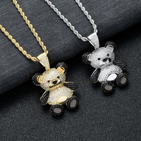 Collier unisexe Hip Hop avec pendentif animal Ours Panda brillant et micro-incrusté de zircon