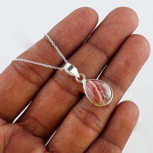 YASHEE Collier pendentif poire en rhodochrosite naturelle, serti clos en argent plaqué, pierre précieuse de guérison, bijou unisexe, cadeau - Product Image 4
