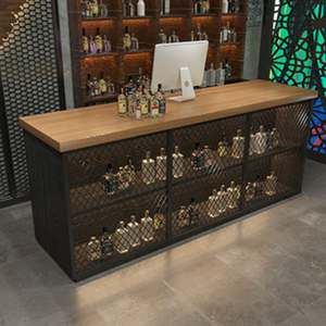 Comptoir d'accueil avec rétroéclairage LED, placage bois foncé, style moderne et luxueux, pour bar, club, hôtel, hall, restaurant, réception - Product Image 5