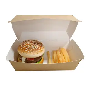 Fabricante tamaño personalizado logotipo biodegradable Kraft caja papel hamburguesa caja para fiesta