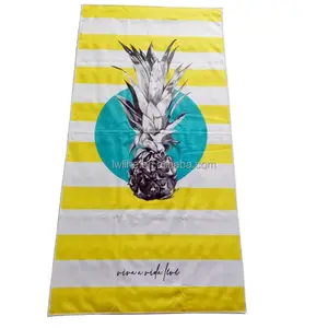 Recycled Material White and Yellow Stripe Printed personilised beach Sand Free Swimming Towels Microfiber pineapple beach towel