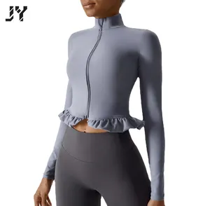 Joyyoung拉链长袖瑜伽夹克运动瑜伽上衣女性跑步外套锻炼穿健身房健身运动服服装