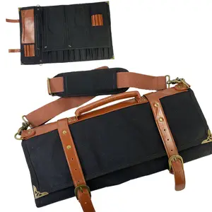 Couteau de chef vente en gros sacs en toile cirée gamme faite à la main emballage personnalisé couteau de chef rouleaux en cuir outils Kit sac pochette