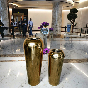 Décoration intérieure de luxe Grande jardinière en acier inoxydable Pot de fleur en or Intérieur moderne Décoratif Grand Vase surdimensionné Or - Product Image 2