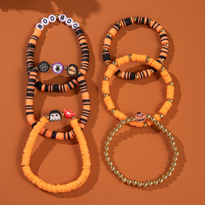 Halloween <b>Beaded</b> <b>Bracelet</b> Set Ceramic Pumpkin Skull Charm Unisex Jewelry Yiwu Origin - Product Image 4