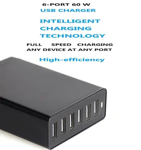 वॉल चार्जर 5V 10A फास्ट 50W यूनिवर्सल ट्रैवल एडाप्टर डेस्कटॉप USB चार्जिंग स्टेशन मल्टी 6 पोर्ट USB चार्जर केबल के साथ