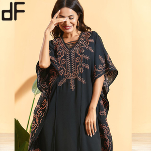 OEM Latest Ethnic Muslim Women Dress Cotton <strong>Abaya</strong> Batwing Embroidery Kaftan Marocain Kimono Eid <strong>Abaya</strong> <strong>Design</strong> - Product Image 6