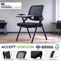 Chaise de formation ergonomique pliable avec tablette d'écriture, dossier en maille respirante, siège rembourré, cadre métallique à quatre pieds, pour usage scolaire et de conférence