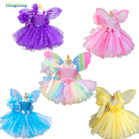 Gaun Tutu Bunga Anak Perempuan Gaun Kupu-kupu Putri Tulle Pelangi Pastel Gaun Pesta Kostum Peri Halloween Pesta Ulang Tahun Mewah