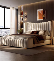 Lit de rangement luxueux et moderne en cuir rembourré avec un design écologique, cadre en bois de haute qualité, couleurs personnalisables