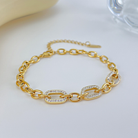 Bracelet chaîne à maillons réglable en acier inoxydable plaqué or PVD pour femme, avec zircone 5A, résistant au ternissement et à l'eau