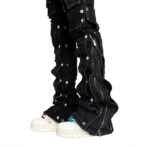 ملابس الشارع الممتازة من الدنيم Topshow ، ملابس الشارع الحمضية ، مشاعل الساق الواسعة ، جينز البضائع متعدد الجيوب ، مكدسة بقصة ضيقة ، جينز فضفاض للرجال - Product Image 4