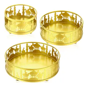 Nicro Luxus Muslim Golden Iron Crafts Eid Mubarak Metallsc halen Ramadan Food Plate Lager behälter Tisch dekoration Ornamente