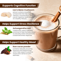 Latte au cacao aux champignons adaptogènes Calm & Immunity, boisson en poudre de cacao à l'ashwagandha sans sucre
