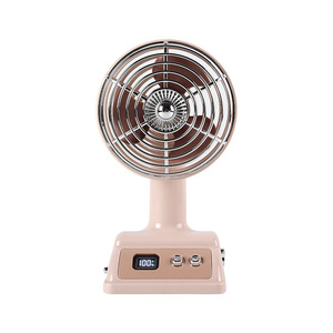 Retro Desktop Fan <b>Mini</b> USB Rechargeable Digital Display Oscillating <b>Table</b> Fan 6.9 In DC Motor Pink Green Off White - Product Image 5