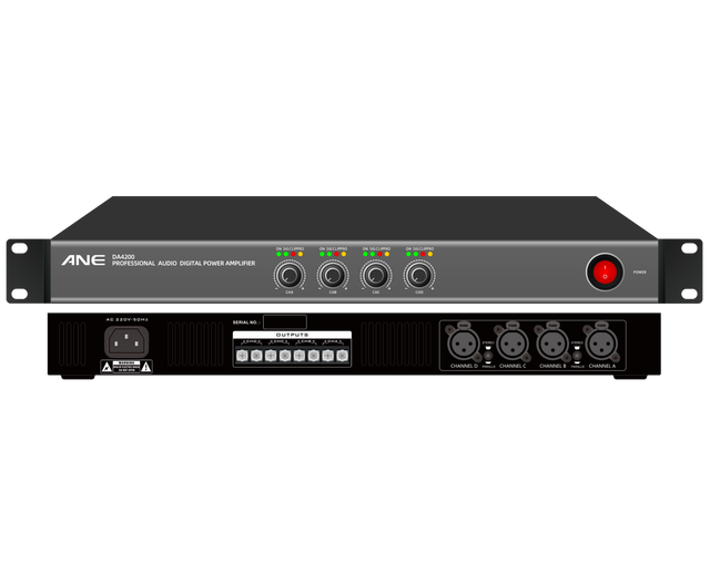 1U Mixer Audio Rack Amplificato Mount Power Amplifier 4 Channel 4x200W with High 900 Damping Factor for Multi Zone Audio System