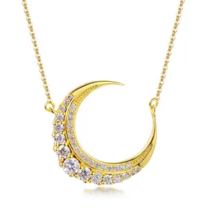 Lady Moon Crystal Necklace Pendant 18k Gold Chain AAA CZ Moon Stone Necklace Zircon Moon Phase Necklace