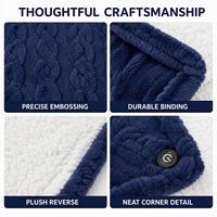 Couverture chauffante 50x60 pouces, bleu marine, flanelle sherpa, contrôle numérique, 6 niveaux de chauffage, arrêt automatique, lavable en machine