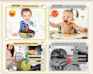 Assiettes pour enfants en acier inoxydable Assiettes divisées avec manchons en silicone Assiette à collation <span class=keywords><strong>incassable</strong></span> non toxique allant au lave-vaisselle - Product Image 5