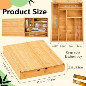 Boîte de rangement pour couverts en bois sur mesure, à couvercle rabattable, grande capacité, avec compartiments séparés pour baguettes, cuillères, couteaux, etc. - Product Image 4