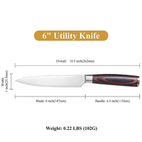 Couteau de chef en acier inoxydable avec manche en bois de carte Parker noir Couteau utilitaire de cuisine en acier au carbone