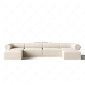 أريكة خشبية على شكل حرف U على شكل حرف L مع أذرع مبطنة تجربة جلوس غامرة تشبه العناق وسادة قطيفة - Product Image 4